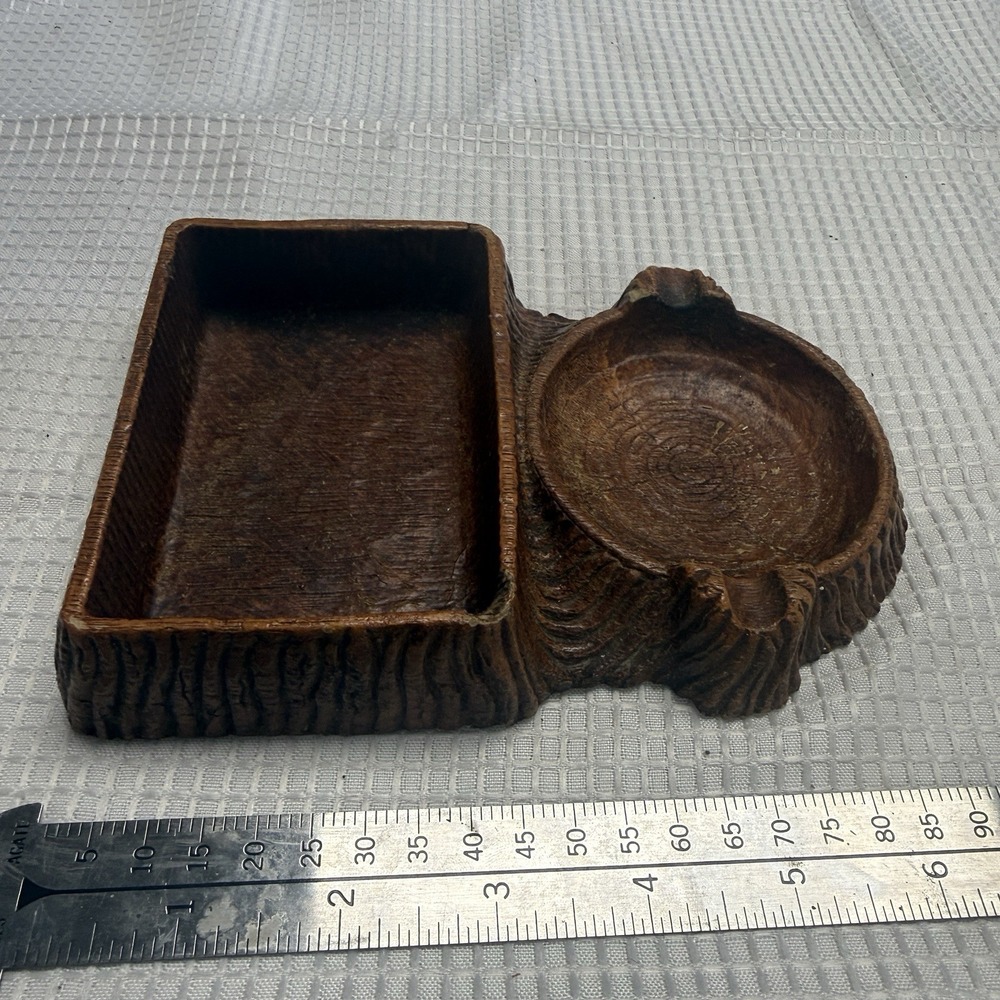 Vintage Composite Tree Stump Ashtray Cigarette Holder Faux Wood Desk MCM